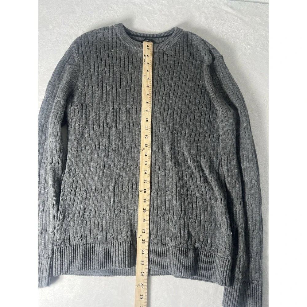 Express Mens Gray Cable Knit Cotton Crew Neck Pullover Sweater Large